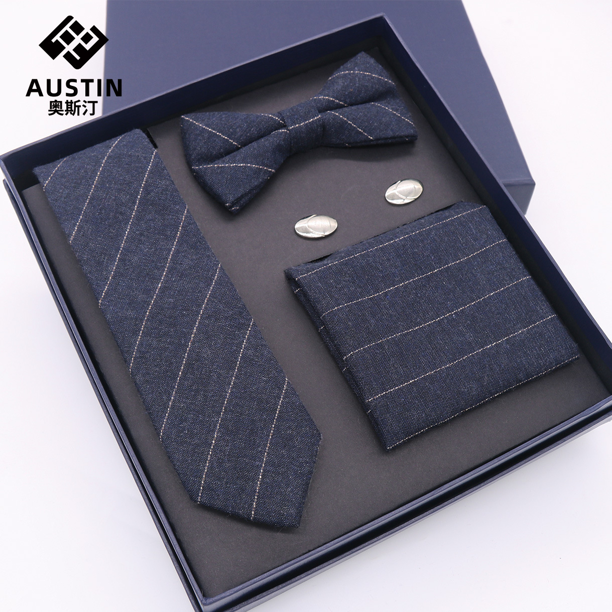 新款棉韩式休闲窄版男士领带套装条纹正装商务职业批发加工定制领