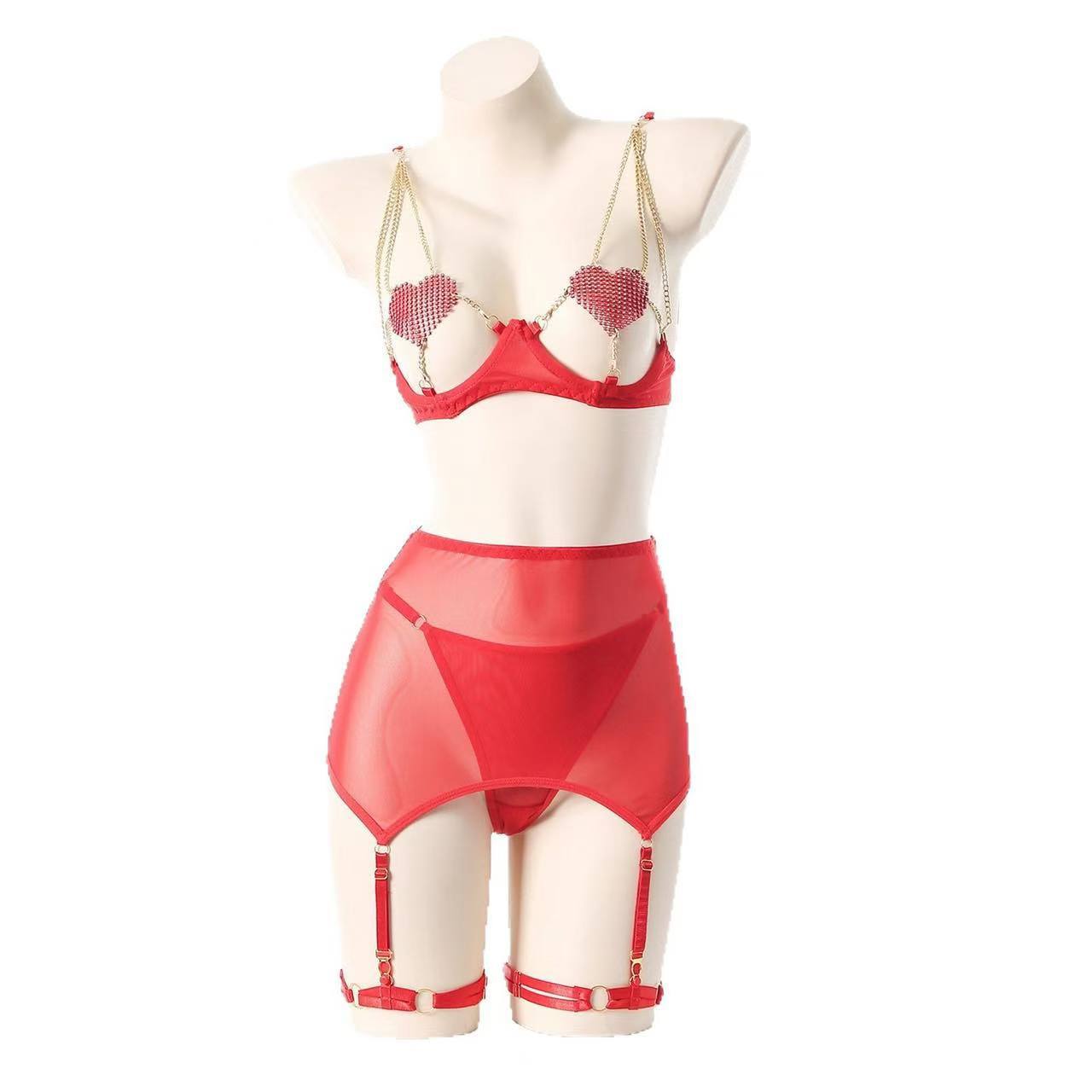 Women’s Black Mesh Lingerie Set with Gloves, See-Through Hollow Design, One Size — detail image 2