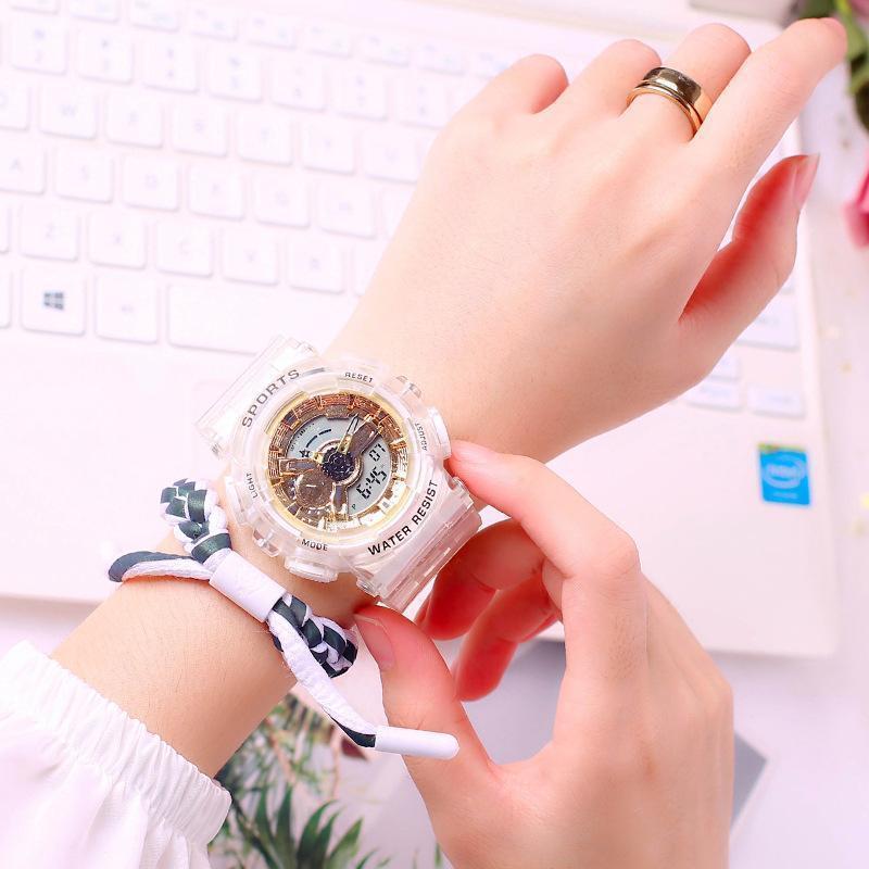 Reloj sincrónico directo de fábrica estudiantes masculinos y femeninos novias de escuela secundaria pareja puntero impermeable transparente ins reloj electrónico