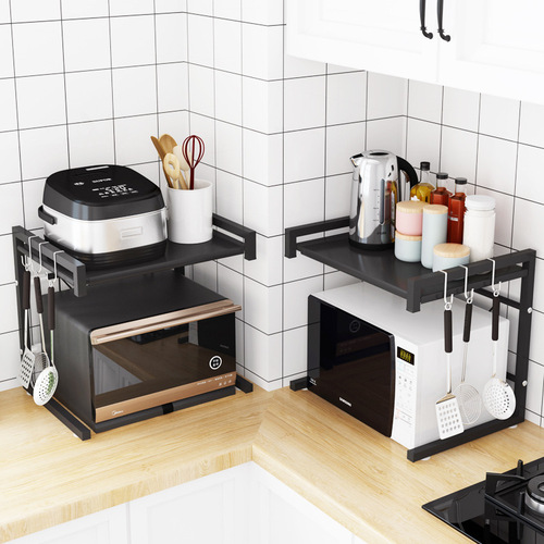 Expandable microwave oven shelf oven storage rack floor multi-layer space-saving stove top shelf kitchen rack