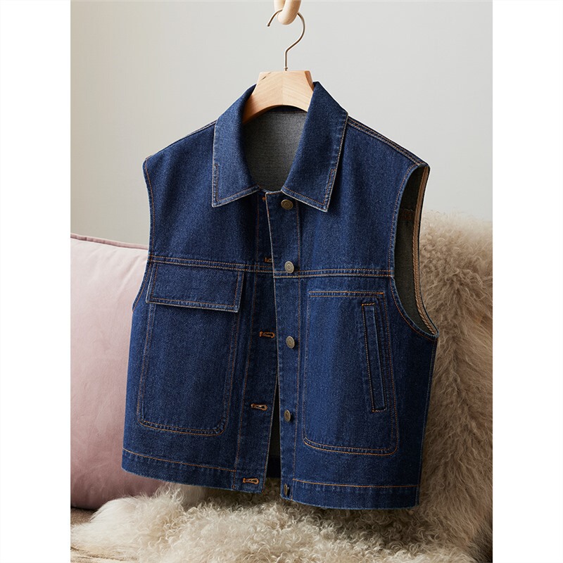 North Road Horse Denim Vest Women's New Spring and Autumn Sleeveless All-match Loose Design Niche