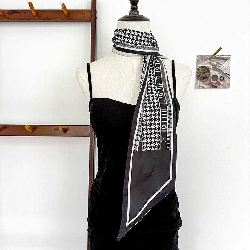 Bufanda de seda, atmósfera coreana, nuevo temperamento, cinta de esquina afilada de moda, cinturón de seda de imitación, bufanda con cuello