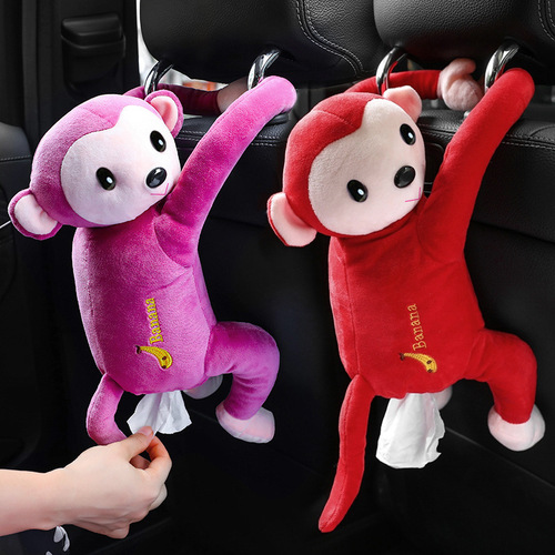 Creative Pippy Monkey Tissue Box Car Accessories Tissue Holder Hanging Car Seat Back Tissue Box Cute Cartoon