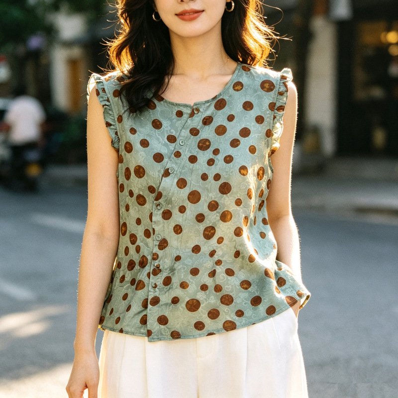 2026 New Chinese Style Women's Summer Jacquard Designer Sleeveless Blouse Retro High-End Light Luxury Top