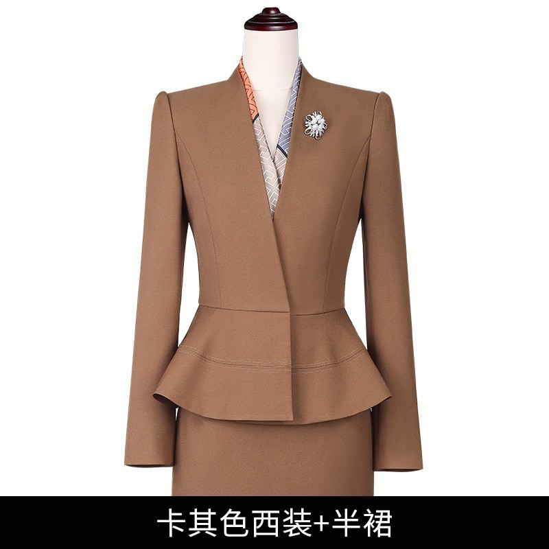 职业女裙套装米白色高端西装外套女西服时尚酒店经理美容师工作服|undefined