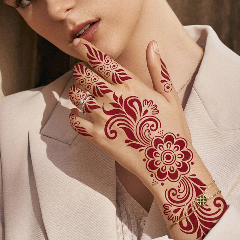White and Brown Curly Grass Pattern Henna Tattoo Stickers, Symmetrical Pattern Hand Decoration Stickers, Ethnic Style Temporary Tattoo Stickers White and Brown Curly Grass Pattern Henna Tattoo Stickers, Symmetrical Pattern Hand Decoration Stickers, Ethnic Style Temporary Tattoo Stickers