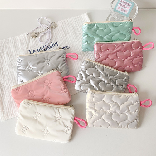 Minimalist pressed flower storage bag, solid-color bow portable storage bag, student storage and classification bag, earphone bag, hygiene bag