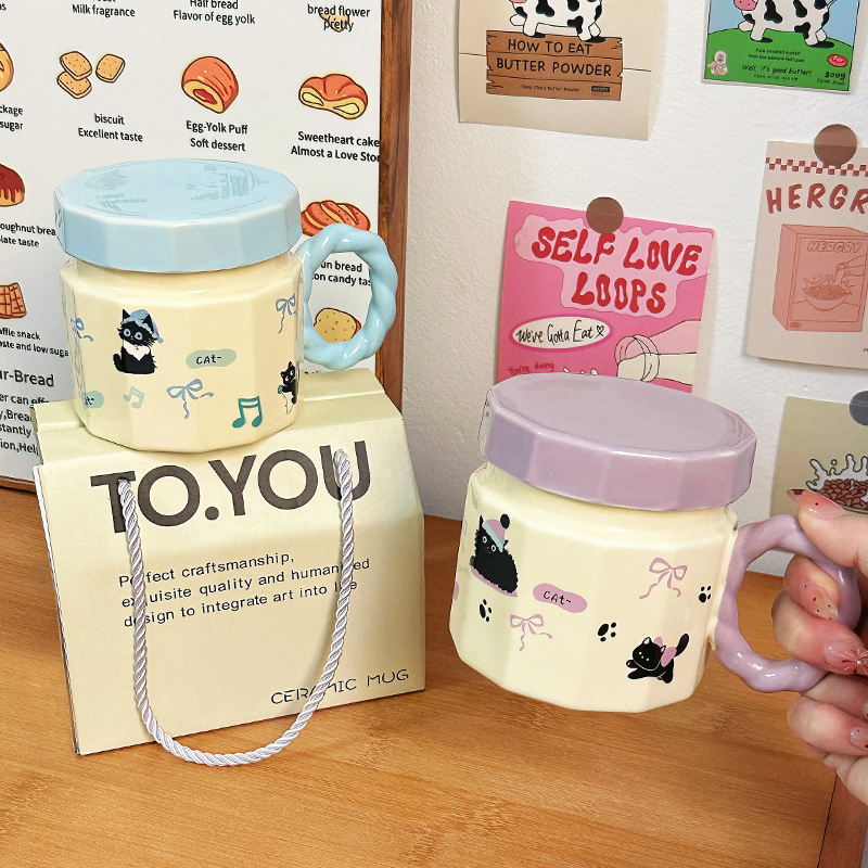 Tazas de regalo de cumpleaños para mujeres tazas de marca con tapa de dibujos animados creativos tazas de cerámica regalo de mano tazas de agua caseras tazas de café para hombres