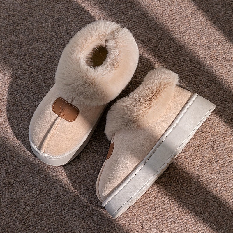 Bolsillo de colores zapatillas de algodón de invierno de otoño para mujeres zapatillas de algodón de peluche caseras cómodas zapatillas de calentamiento de pareja botas de nieve