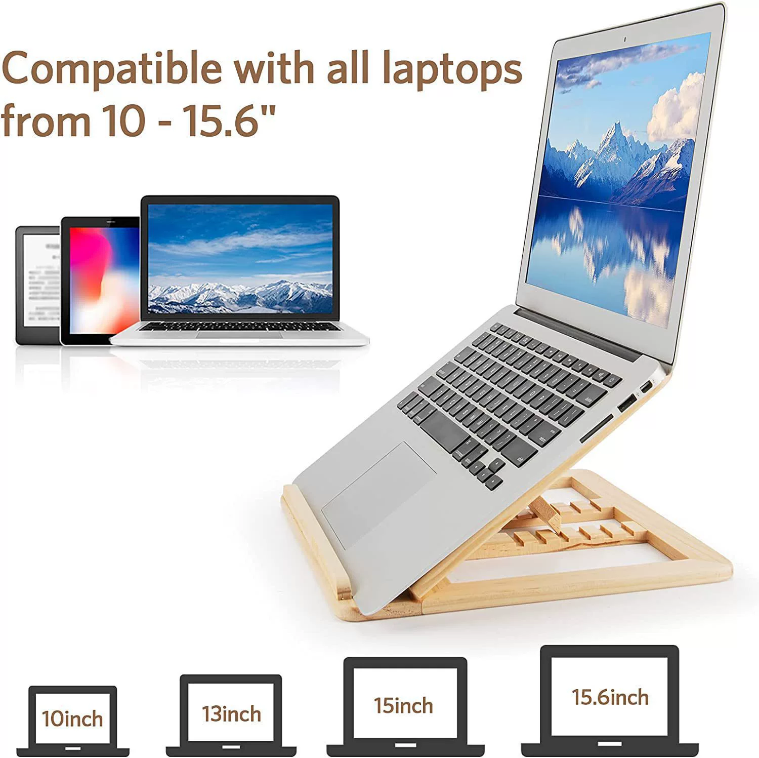 Деревянная подставка для ноутбука Складная портативная универсальная компьютерная подставка Регулируемая подставка из цельного дерева для домашнего офиса