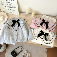 女童秋冬韩版25新款洋气秋冬蝴蝶结儿童韩系穿搭小童针织开衫毛衣