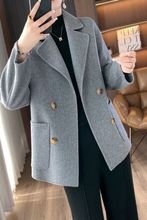 羊毛双面呢中老年妈妈大衣女短款秋冬小香风西装领毛呢子外套外搭
