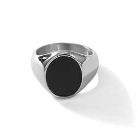 黑色光面圆不锈钢戒指黑石指环跨境欧美男款钛钢光面嘻哈批发