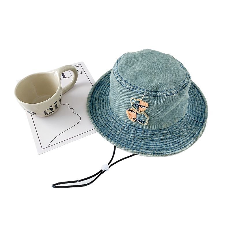 Oso vaquero sombrero de pescador primavera y verano para mujer nuevo estilo japonés todo-fósforo cabeza grande sombra protector solar sombrero de cuenca retro cara pequeña