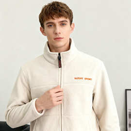 跨境外贸 摇粒绒外套男保暖开衫卫衣秋冬季运动休闲宽松工装夹克