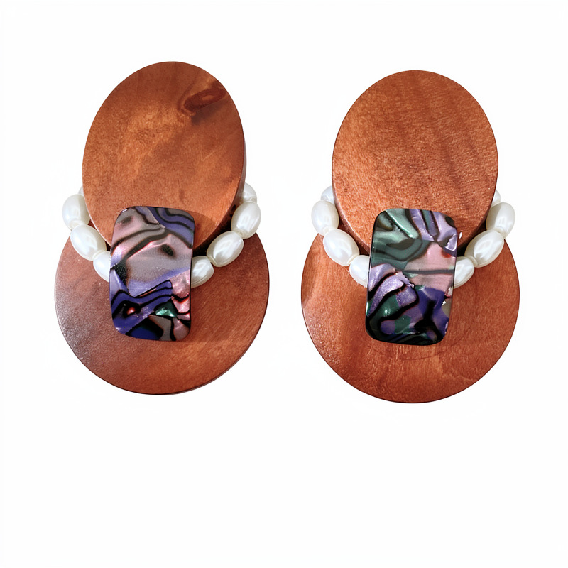 Aguja de plata resina de madera perla pendientes oval estilo simple pendientes ligero de lujo de alta calidad pendientes de nicho image 6