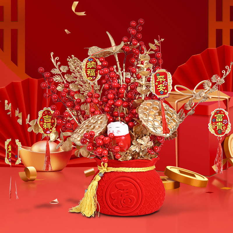 Flores de imitación de flores de fruta de riqueza de vacaciones de Año Nuevo decoración de casa de boda barril de caqui ornamentos de decoración de decoración