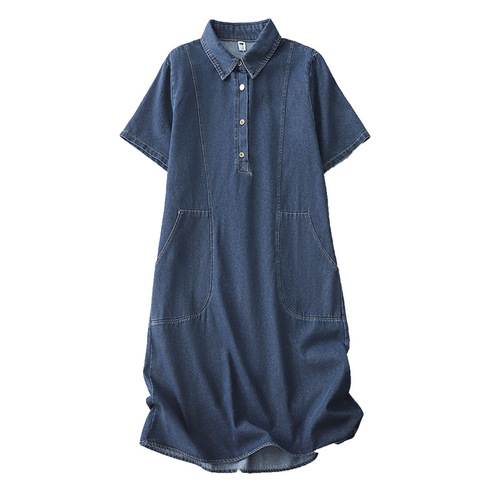 2025 summer new style loose large size women's clothes medium and long lapel temperament slimming intellectual denim dress