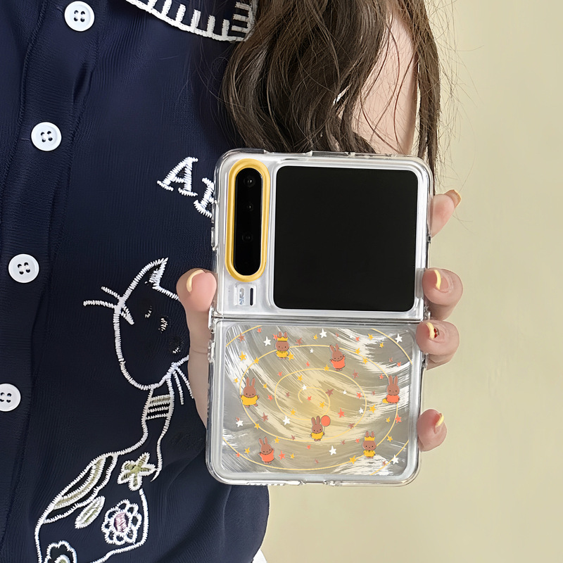 Gradient Brown Miffy Case for Huawei Pocket 2, Samsung, Xiaomi Z Flip 30% off, Layered Phone Case with Feather Yarn