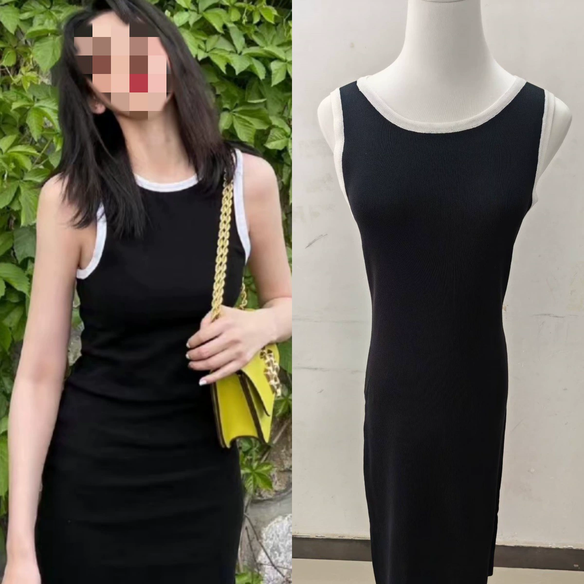 Song Zuer Star 2022 Летнее черное приталенное черное вязаное платье средней длины в бедрах для женщин