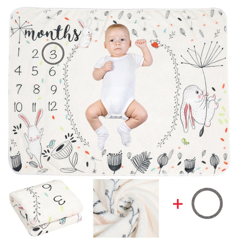 Manta de franela con estampado digital personalizado del fabricante, manta de fotografía para el crecimiento del bebé en su primer mes y 100 días