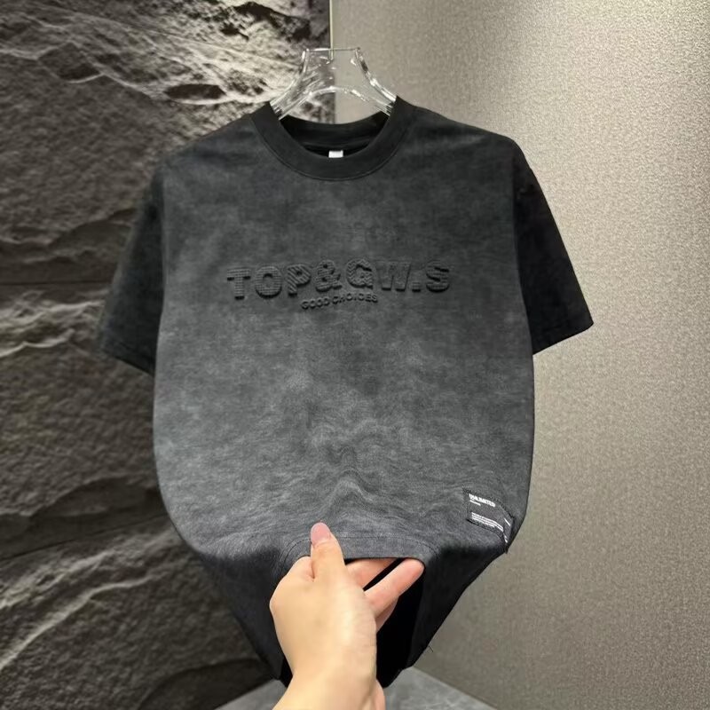 2025 Summer New Style Popular All-Match Three-Dimensional Short-Sleeved T-Shirt Men's Fashionable Brand Fashionable Top Men's Round Neck Half-Sleeve