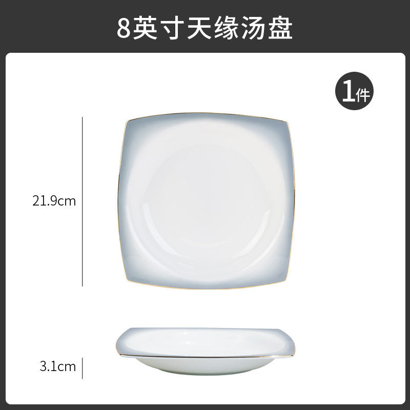 Tangshan tazón doméstico nuevo tazón de fideos hueso porcelana cubiertos sopa tazón de pintura dorado color gradiente puede microondas tazón de cerámica