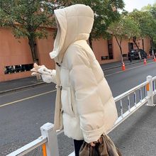 短款羽绒服女款冬季新款牛角扣小个子白鸭绒连帽面包服外套