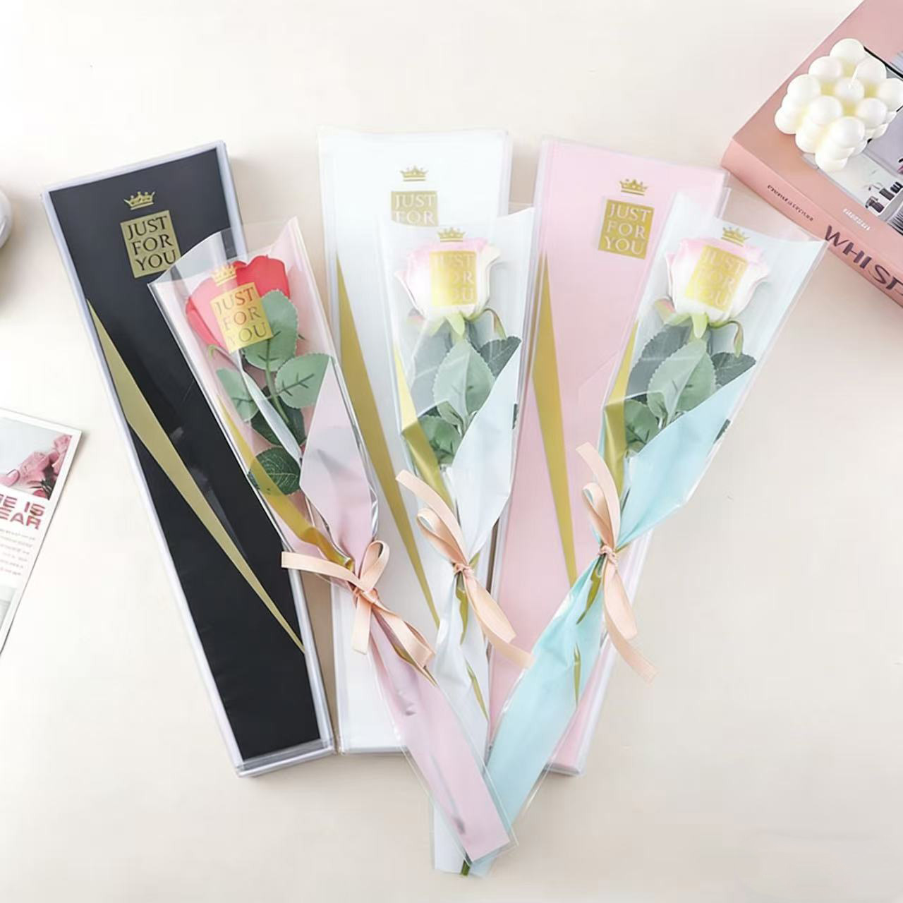 Bolsa triangular para rosa individual, decoración floral para Día del Maestro