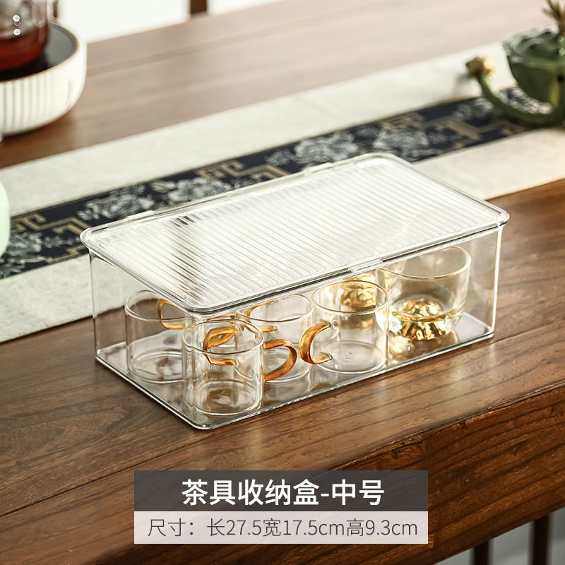 Tea Set Storage Box Transparent Kombucha Cup Tea Bowl Teapot Dustproof Cover Stackable Storage Rack