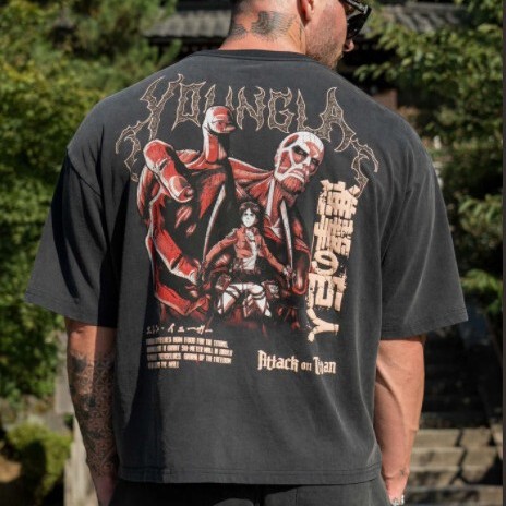 American Youngla Joint Animation Oversized T-Shirt Jogger Gym Sports Loose Cotton Casual Short-Sleeved Summer