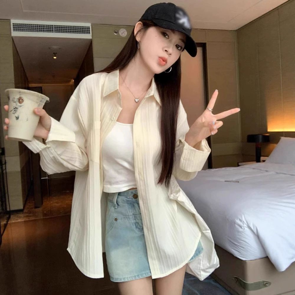 Модная женская рубашка-топ во французском стиле, новинка лета 2025 года, тонкая солнцезащитная свободная рубашка-кардиган, куртка