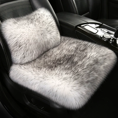 Wool pad: Winter Plush Single-Piece Seat Car - elegant-two-color-white-gray-tip-single-seat-lumbar-support