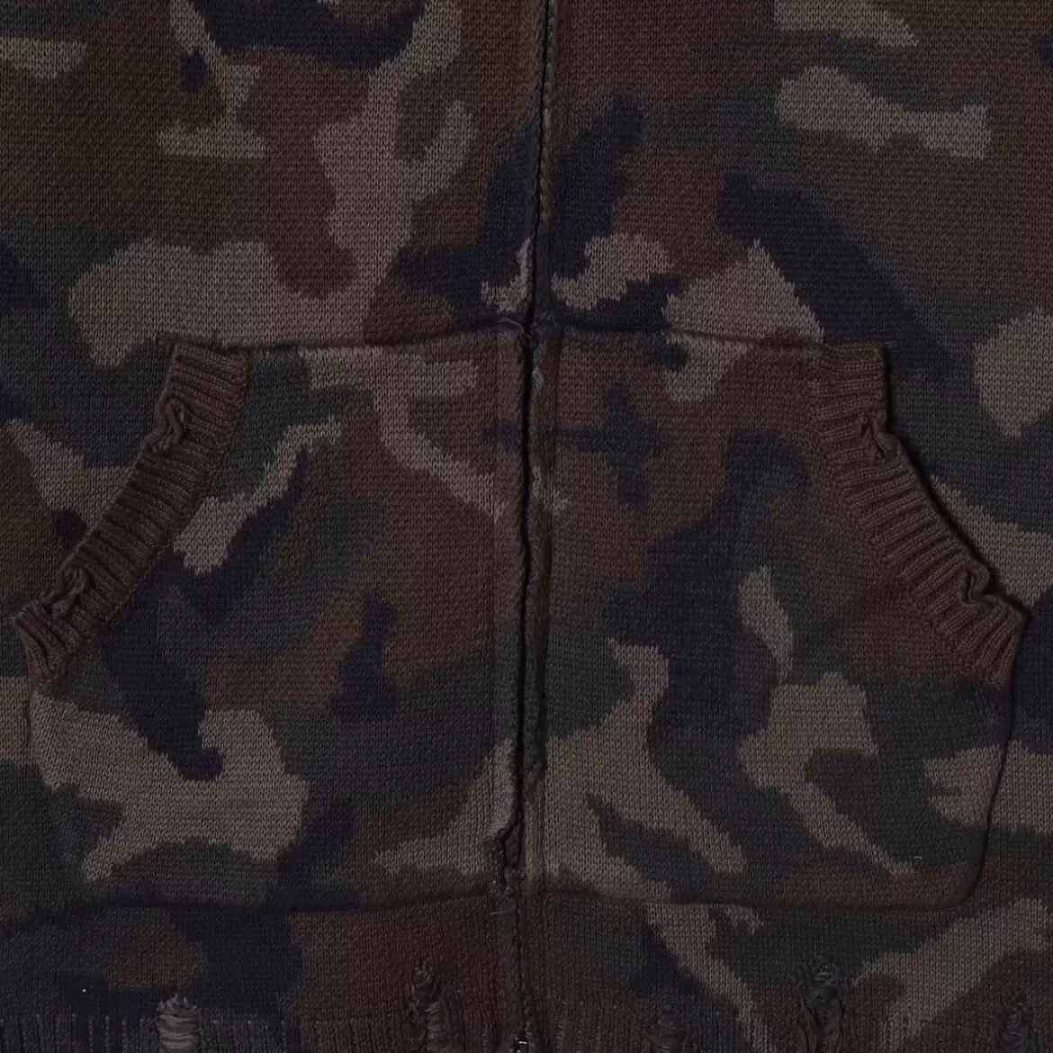 美式复古设计感迷彩毛衣开衫男款宽松拉链连帽款慵懒风卫衣批发