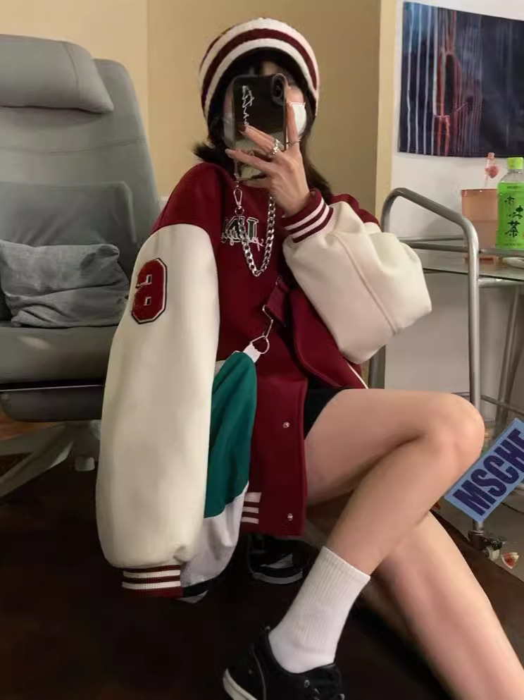 Korean version of towel embroidered bf lazy fleece-lined baseball uniform women's sweater autumn and winter ins tide Joker velvet shirt top women wholesale
