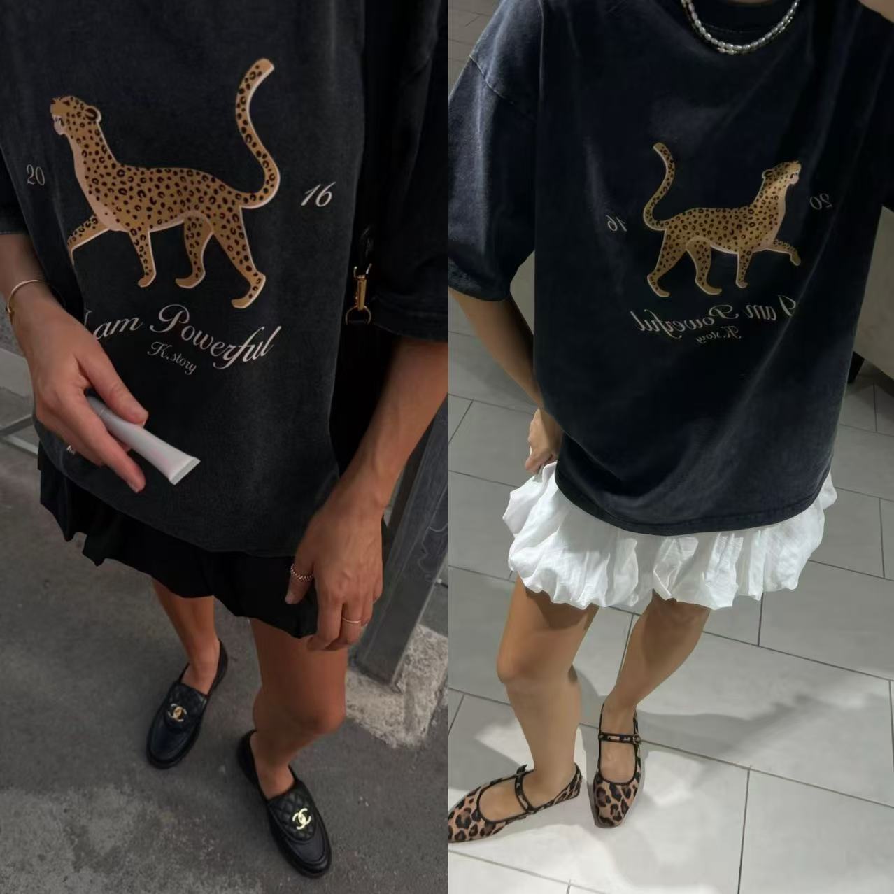 26 Early Spring Ks Skin-Feel Linen Cotton Air Enzyme Wash Retro Leopard Print Round Neck Loose Fit Short-Sleeve T-Shirt