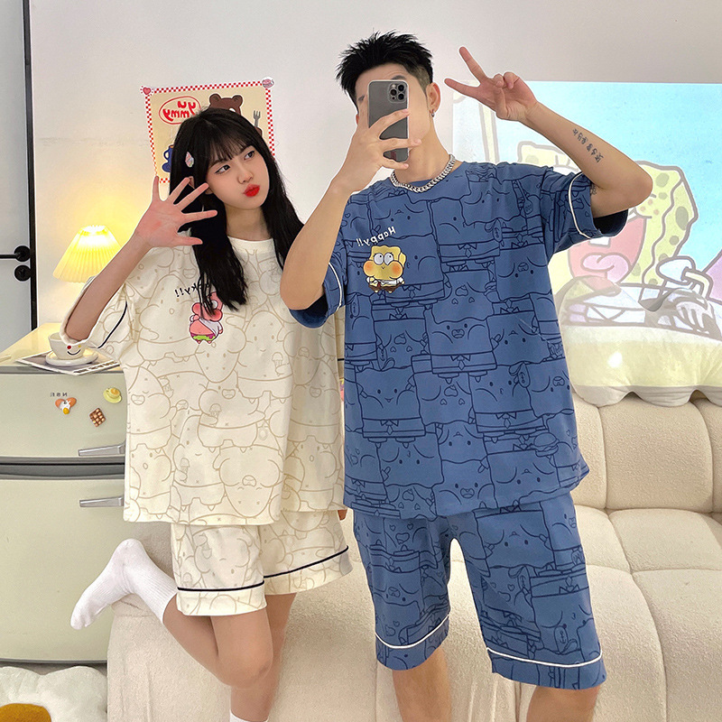 Couple Pajamas 2025 New Short-Sleeved Shorts Suit Two Sets Combination Pack One Man and One Woman Can Wear Home Clothes Summer