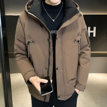 冬季羽绒服男潮牌纯色白鸭绒短款可二开工装加厚保暖大衣