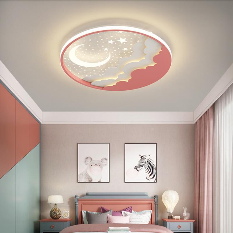 Children's Bedroom LED Ceiling Light Clouds Full Spectrum Eye Protection Round Moon Stars Less Girls Princess Room Lamps