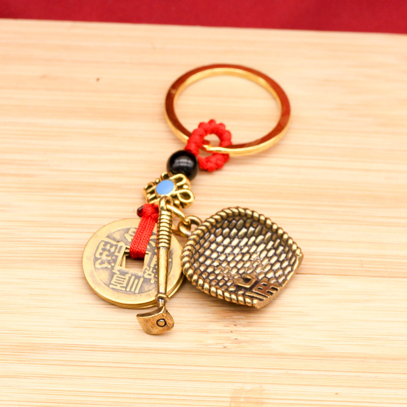 Popular Brass Five-Emperor Coins, Creative Money-Attracting Personality Car Keychain, Creative Pendant Crafts