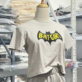 BM风 brandy同款 美式复古蝙蝠Bat‘Girl印花半袖bm高腰女t恤
