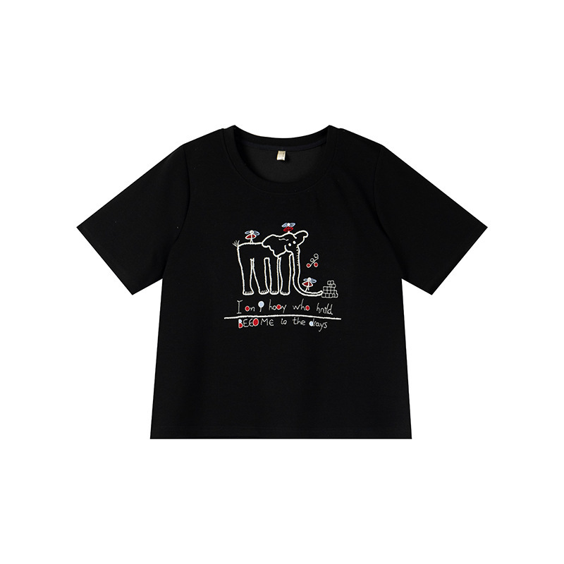 Aiyuan 2025 新しい大きいサイズの女性のファット mm 夏の気質ファッション漫画象ラウンドネック Tシャツ 9009|undefined