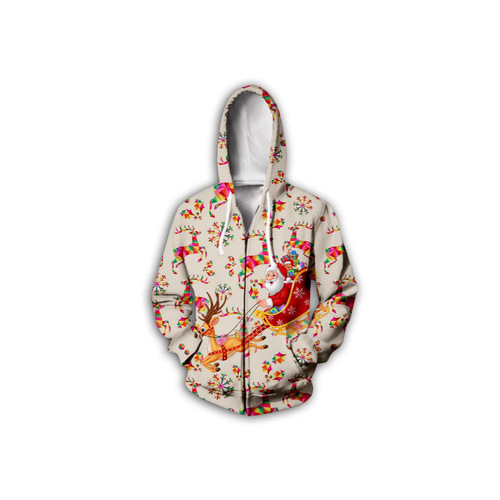 Santa Claus 3D printed pullover hoodie autumn casual loose long zipper sweatshirt