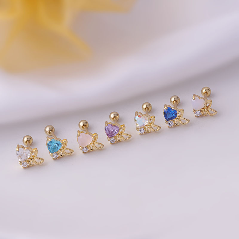 2g Weight Housewarming, Anniversary, Business, Wedding, Travel, Festival Occasion 316L Stainless Steel , Copper Material Heart Pattern 316L Stainless Steel Copper Ear Cartilage Rings & Studs Heart Women'S