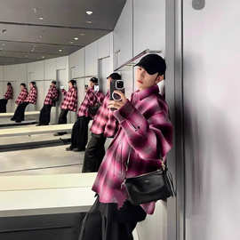 年底清仓毒家现货正确版本BL家2025新款格纹双面呢廓形夹克外套男