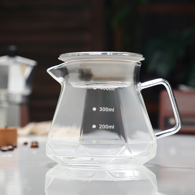 Cafetera de vidrio resistente al calor, cafetera de diamante octogonal, cafetera compartida, taza de filtro de goteo, conjunto de cafetera de lavado a mano