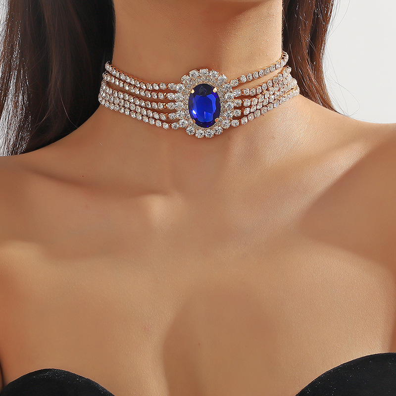 70g Weight Rhinestones Inlay Material Copper Chain Material Banquet, Cocktail Party Occasion Artificial Crystal, Copper Material Geometric Pattern Women's Gender Plating Design Elegant, Glam Style Elegant Glam Geometric Rhinestones Artificial Crystal Copper Choker Wholesale 4