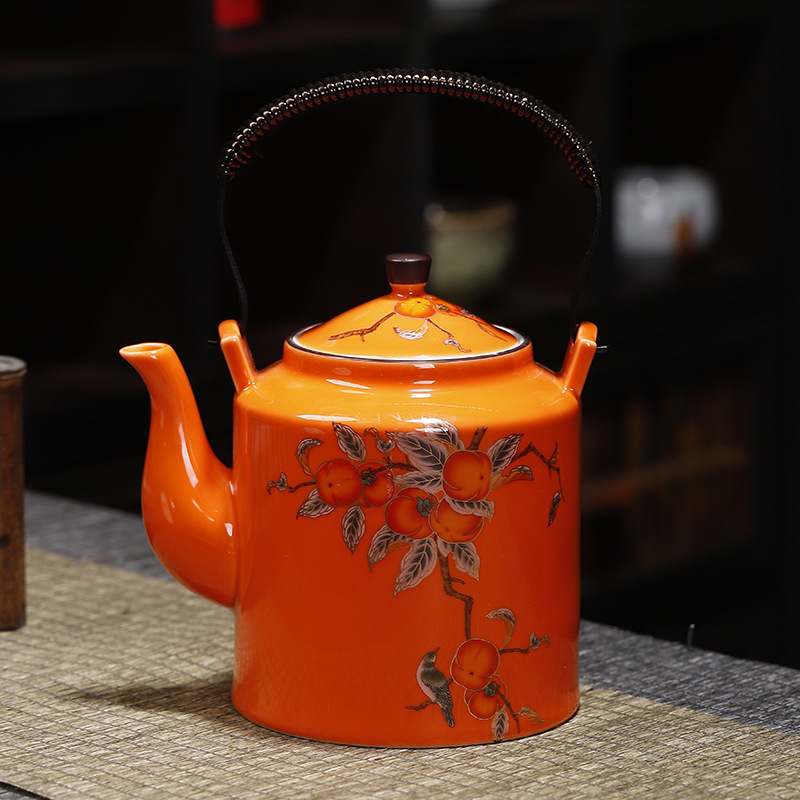 亜光蘭カンフー茶器小橋壺シンプルリビング家庭用ティーポット陶磁器フィルタ単一大提梁壺|undefined