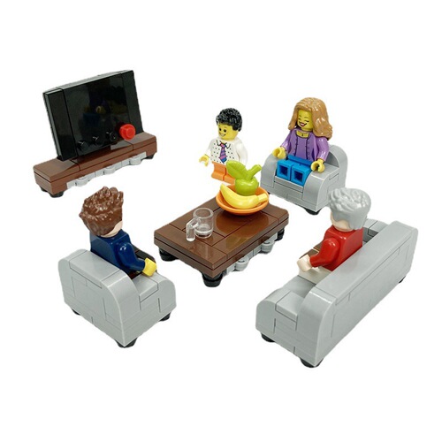 MOC small particles modern home sofa TV cabinet dining table coffee table indoor decoration furniture block scene accessories