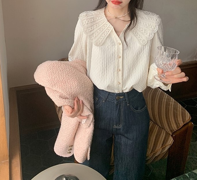 [Austrian Heart Love Song] French Embroidered Jacquard Shirt Women's Autumn Elegant Long-sleeved Top Cardigan